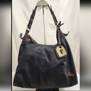 Dooney & Bourke Black  Nylon Leather Trim Hobo Bag